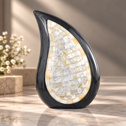 Royal Rapture Urn for ashes Cremation Memorial funeral Teardrop Jar Love Urns decorative Mother of Pearl Human Adult Child 12" Large (RT03)