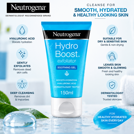 Neutrogena Hydro Boost Exfoliating Gel 150ml Hyaluronic Acid Face Cleanser Skin Hydration Care