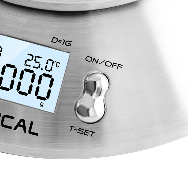 Lexical Germany Digital Kitchen Scale 5kg Food Weighing Stainless Steel Bowl LCD Display Timer & Temperature Sensor