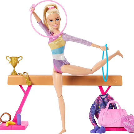 Barbie Gymnastics Doll & Playset - Blonde Barbie with Balance Beam, 10+ Accessories, You Can Be Anything Series - HRG52