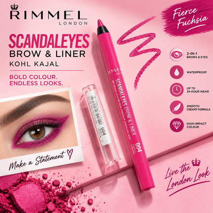 Rimmel Scandaleyes Voděodolná barevná tužka na obočí a linky Kohl Kajal Fierce Fuschia