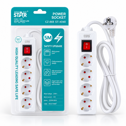 Winning Star 4 Way Extension Socket with USB Type C Charging 2500W