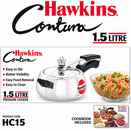 Hawkins Contura Aluminium Pressure Cooker 2L 3L 4L 5L Silver Cooker Gas Electric Stove
