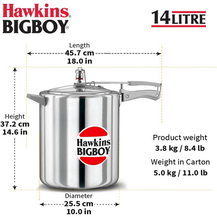 Hawkins Bigboy Pressure Cooker 14L 18L 22L Aluminium Large Capacity Cooker for Bulk Cooking