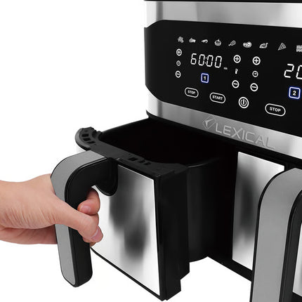 Lexical Germany 2100W Double Basket Air Fryer 9L Digital LED Touch Control Kitchen Appliance