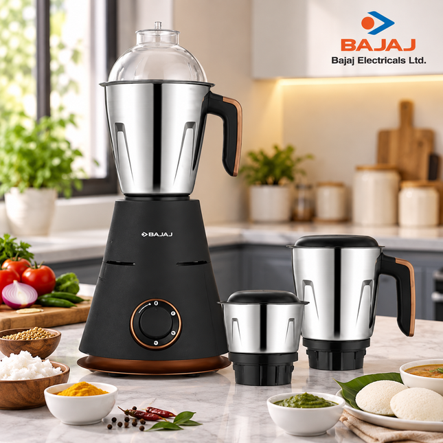 Bajaj Ninja Series Virtue 750W Indian Mixer Grinder Mixie 3 Stainless Steel Jars Wet Dry Grinding Chutney Dosa Batter