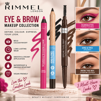 Rimmel Scandaleyes Voděodolná barevná tužka na obočí a linky Kohl Kajal Fierce Fuschia
