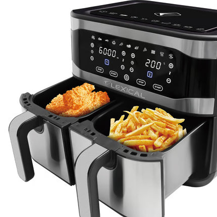 Lexical Germany 2100W Double Basket Air Fryer 9L Digital LED Touch Control Kitchen Appliance