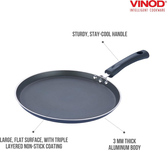 VINOD Non Stick Aluminium Dosa Tawa Induction Gas Compatible Griddle Pan 25cm 28cm 30cm