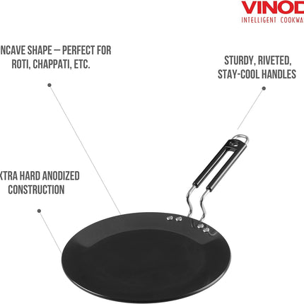 VINOD 28cm Hard Anodized Non-Stick Dosa Tawa Tava Roti Chapati Pancakes Griddle Pan