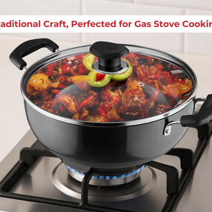 VINOD Hard Anodized Aluminium Cookware Pan + Glass Lid 18cm 20cm 22cm 24cm 26cm Stove Compatible Kitchen Cookware Durable Cooking  Curry Rice Everyday Meals