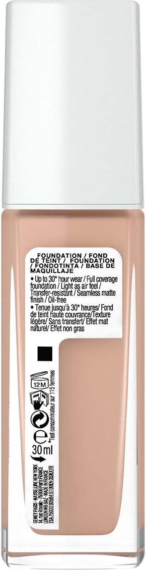 Maybelline New York Foundation, Superstay 24 Hour Longlasting Foundation, Lightweight Feel, Water and Transfer Resistant, 30 ml