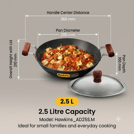 Hawkins Futura Hard Anodised Deep Fry Pan 2.5L 3.75L 5L 7.5L Stainless Steel Lid