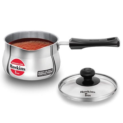 Hawkins Stainless Steel TPan 1L 1.5L 2L Saucepan Glass Lid Induction Gas