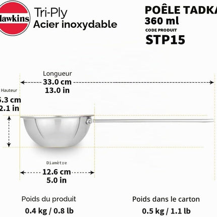 Hawkins 1.5 Cup Tadka Pan 360 ml Stainless Steel Induction Plate Silver