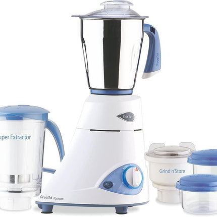 Preethi Blue Leaf Platinum 550W Indian Mixer Grinder 110V US Kitchen Blender with 3 Stainless Steel Jars