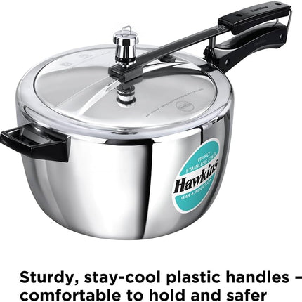 Hawkins Triply Stainless Steel Pressure Cooker 1.5L 2.5L 3.5L 4.5L 7L 3mm Steel Inner Lid Induction Compatible