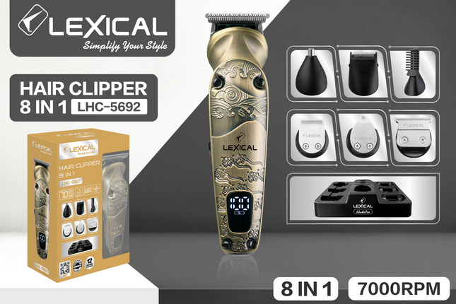 Lexical Germany 8-in-1 Hair Clipper Rechargeable Hair & Beard Trimmer USB Type-C Charging