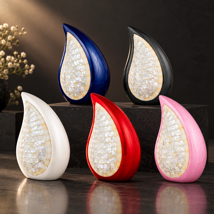 Royal Rapture Urn for ashes Cremation Memorial funeral Teardrop Jar Love Urns decorative Mother of Pearl Human Adult Child 12" Large (RT03)