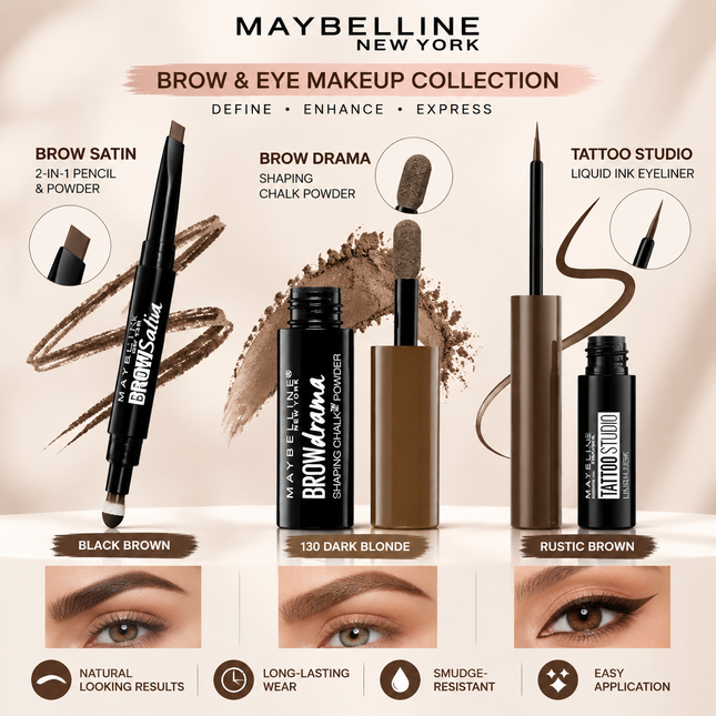 Maybelline Brow Makeup Eyebrow Pencil Powder Liquid Eyeliner Blonde Black Brown