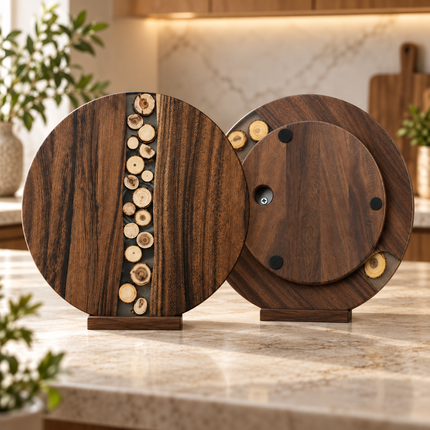 Wooden Serving Board, Lazy Susan Turntable Marble Resin Cheese Charcuterie Platter Chopping Board Kitchen Dining