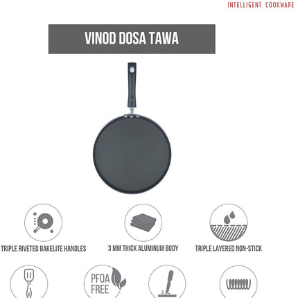 VINOD Non Stick Aluminium Dosa Tawa Induction Gas Compatible Griddle Pan 25cm 28cm 30cm