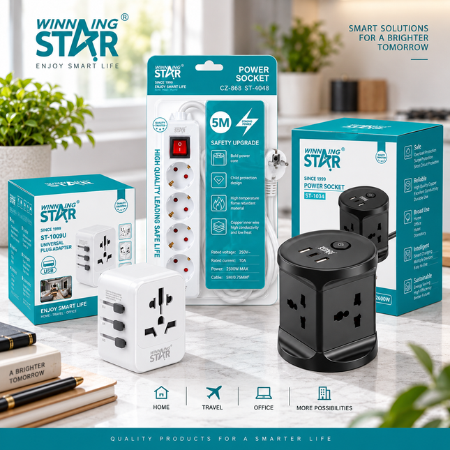 Winning Star 4 Way Extension Socket with USB Type C Charging 2500W