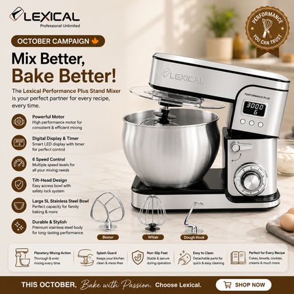 Lexical Germany 3 in 1 Stand Mixer 7L 12L Stainless Steel Bowl Kitchen Mixer with 6 Speed Control