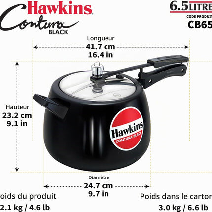 Hawkins Contura Hard Anodized Pressure Cooker 1.5L to 6.5L Curved Body Energy Efficient Cooker