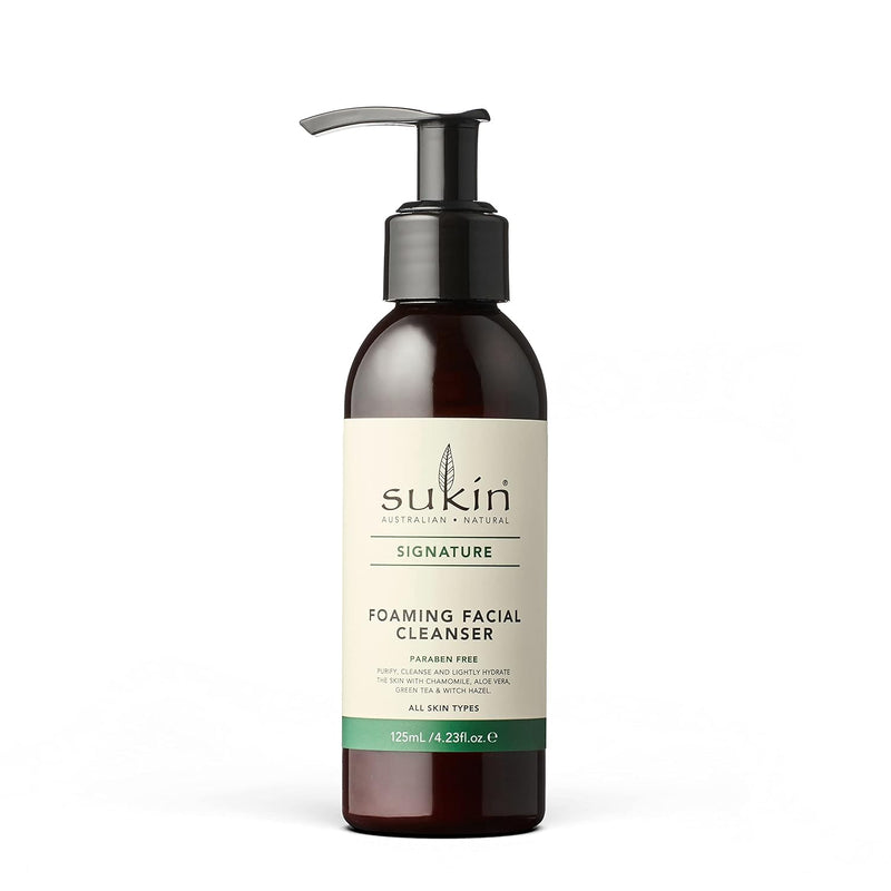 Sukin Australian Natural Foaming Facial Cleanser Pump, Gentle Gel Cleanser with Green Tea, Aloe Vera & Chamomile to Purify, Soothe & Tighten Skin, 4.23 Fl Oz