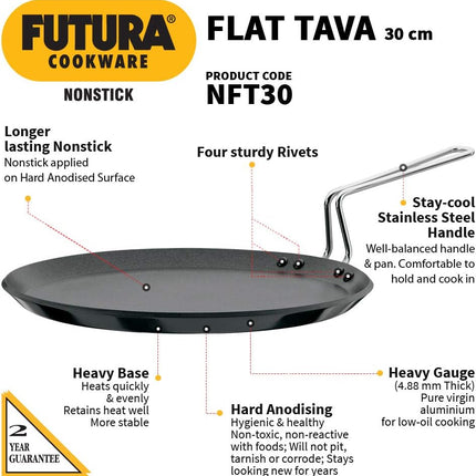 Hawkins Futura 26cm 30cm Non Stick Flat Tava Hard Anodised Aluminium Dosa Tawa PFOA Free Griddle Pan