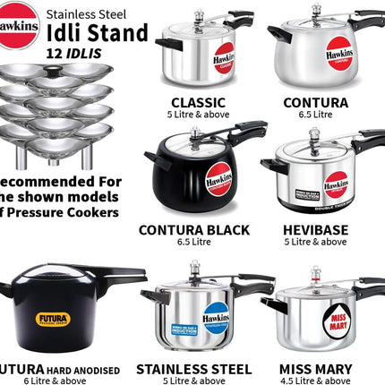 Hawkins Stainless Steel Idli Stand 5L Pressure Cooker Compatible 12 Idli Steamer