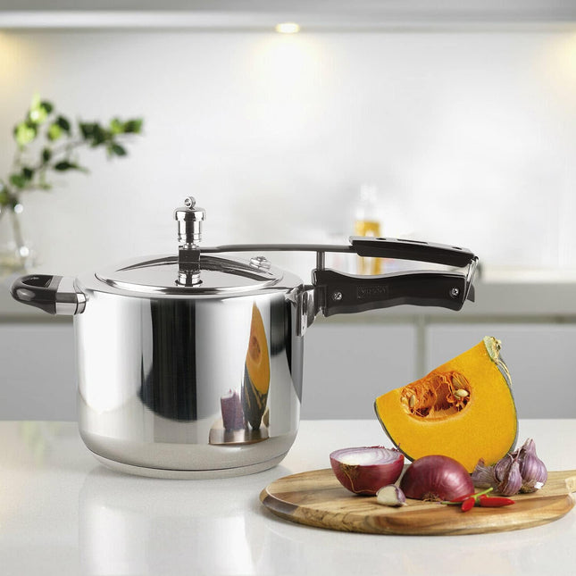 VINOD Stainless Steel Pressure Cooker 7 Litre Induction Compatible Outer Lid Heavy Duty Kitchen Rice Dal Curries Family Meals