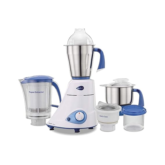 Preethi Blue Leaf Platinum MG 139 mixer grinder, 750 watt, White, 4 jars - Super Extractor juicer Jar & Storage Air-Tight Container, FBT motor White