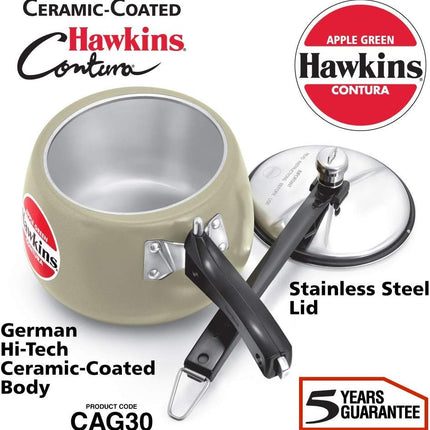 Hawkins Contura Ceramic Pressure Cooker 3L 5L Inner Lid Cooker Apple Green Yellow Red