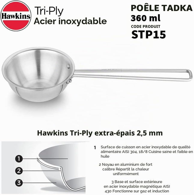 Hawkins 1.5 Cup Tadka Pan 360 ml Stainless Steel Induction Plate Silver