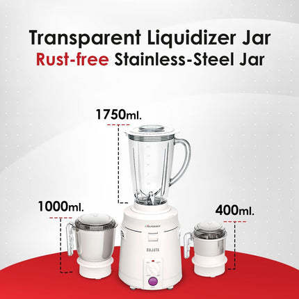 Sujata Supermix 900W Indian Mixer Grinder with 3 Stainless Steel Jars for Wet Dry Grinding and Chutney