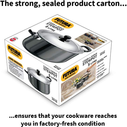 Hawkins Futura Hard Anodised Stewpot 2.25L 5L Aluminium Cookware + Lid