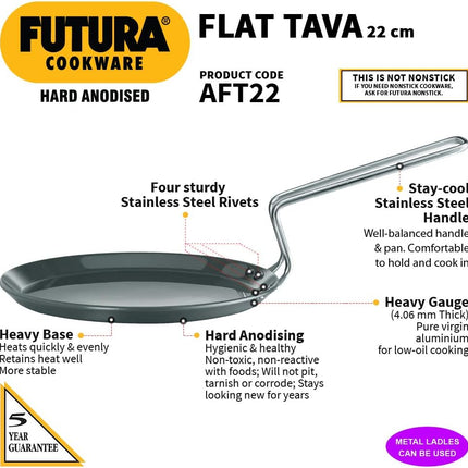 Hawkins Futura Hard Anodised Flat Tava 22cm 26cm Aluminium Griddle Dosa