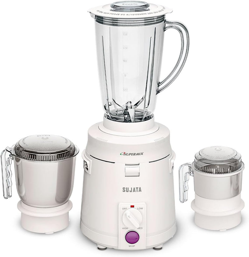 Sujata Supermix 900 Watts Mixer Grinder | 22000 Rotations Per Min | 90 Minutes Continuous Running | 3 Versatile Jars 1750 ml, 1000 ml and 400 ml