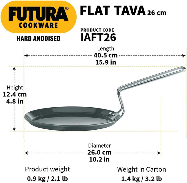 Hawkins Futura Hard Anodised Flat Tava 26cm Aluminium Griddle Dosa Roti Paratha