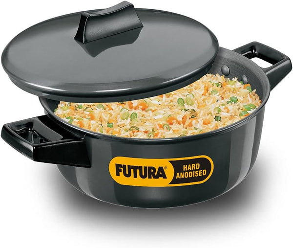 HAWKINS Futura 2 Litre Cook n Serve Bowl, Hard Anodised Saucepan with Hard Anodised Lid, Sauce Pan for Cooking and Serving Aluminium