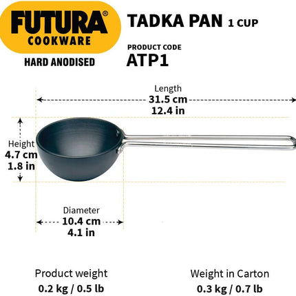 Hawkins Futura Hard Anodised Tadka Pan 1 Cup 2 Cup Sizes Gas Stove Kadai Tava Indian Spices Seasoning Frying Chhonk Long Handle