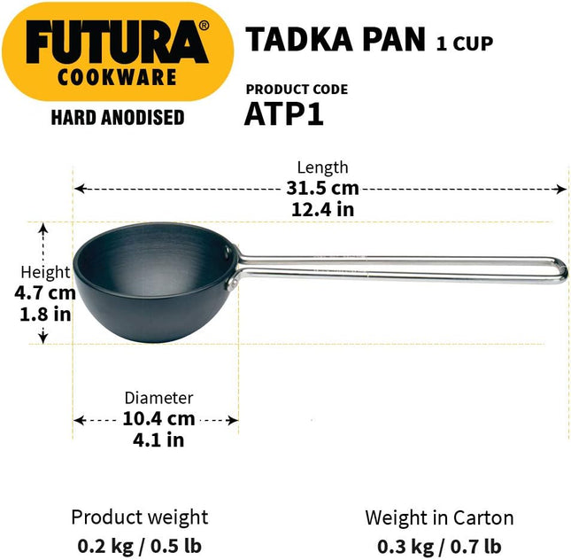 Hawkins Futura Hard Anodised Tadka Pan 1 Cup 2 Cup Sizes Gas Stove Kadai Tava Indian Spices Seasoning Frying Chhonk Long Handle