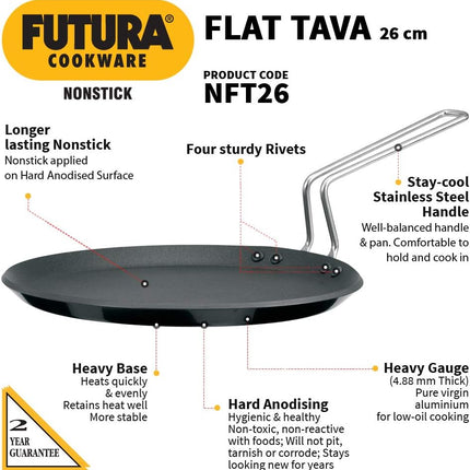 Hawkins Futura 26cm 30cm Non Stick Flat Tava Hard Anodised Aluminium Dosa Tawa PFOA Free Griddle Pan