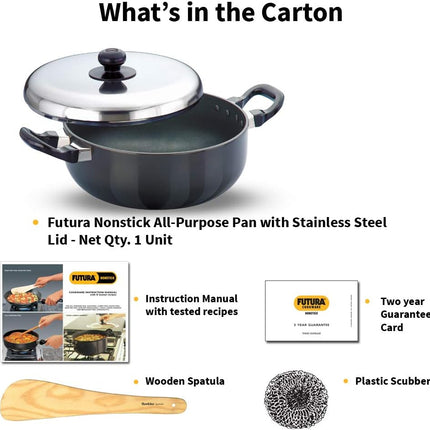 Hawkins Futura Non Stick 2.5L 3L Pan Lid Hard Anodised Aluminium Deep Frying