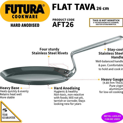 Hawkins Futura Hard Anodised Flat Tava 22cm 26cm Aluminium Griddle Dosa