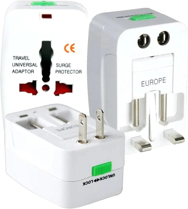 Universal Plug Adapter for Travel – EU/USA/Asia to UK Multi-Socket Charger – Compact Extension Wall Adapter – White