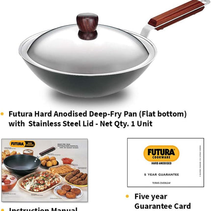 Hawkins Futura 2.5L Hard Anodised Deep Fry Pan Kadai with Stainless Steel Lid