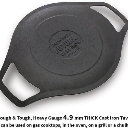 Hawkins Futura Cast Iron Tawa 24cm Pre Seasoned Naturally Non Stick Roti Chapati Griddle